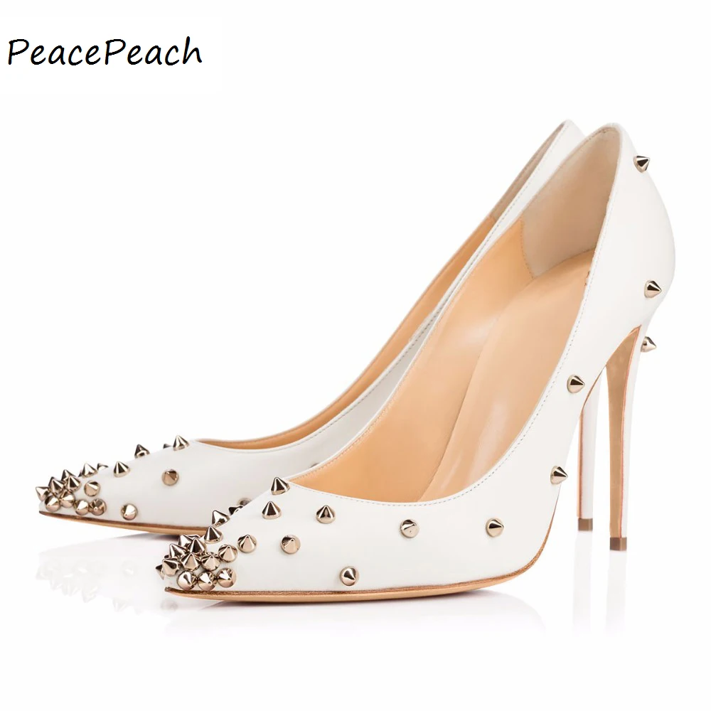 2017 Новых Женщин Свадебные Туфли На Высоких Каблуках Насосы Белый Заклепки с