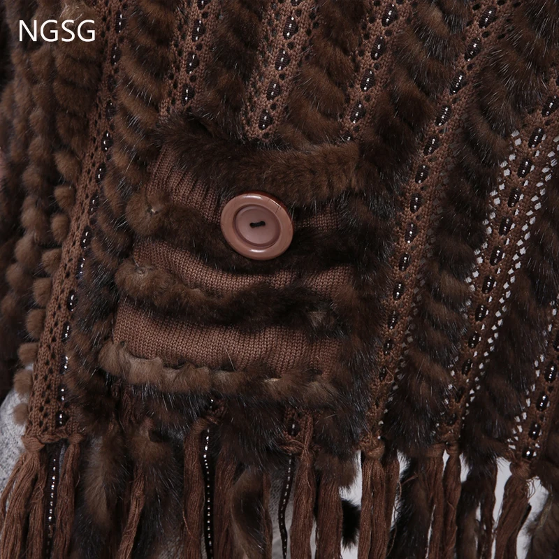 NGSG из натуральной норки шарф шаль Для женщин Европа Весна серый Knitte меха Обёрточная бумага халат женский Осенняя мода Повседневное тонкий норки кисточкой пальто