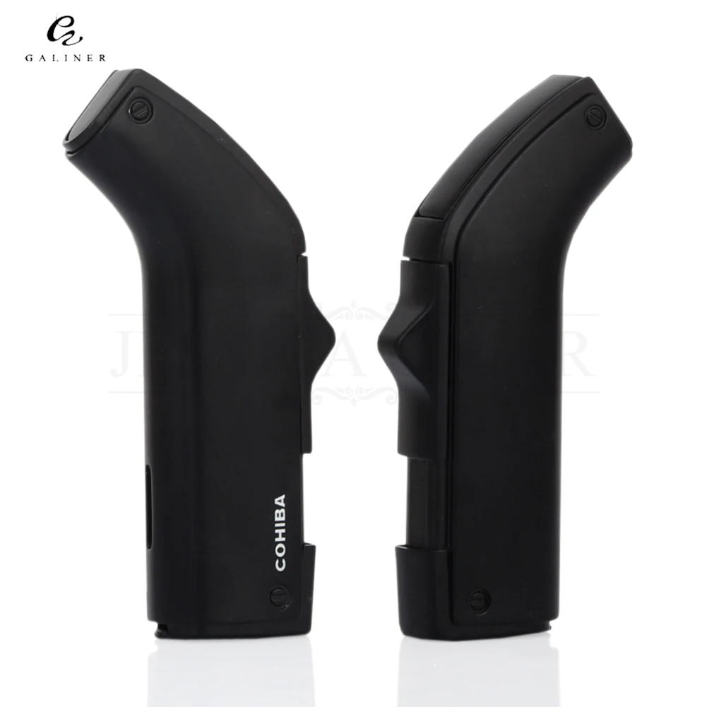 COHIBA гаджеты, металлическая ветрозащитная зажигалка, пистолет, 2 пламени, многоразовая Бутановая струйная зажигалка, газовый фонарь, сигара, бензиновые зажигалки