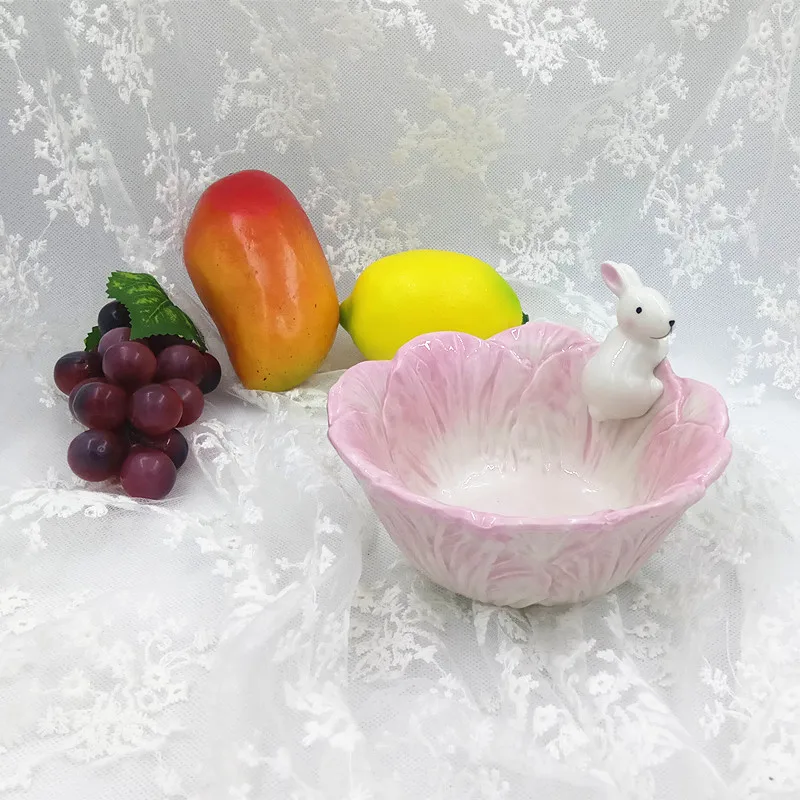 Керамическая миска Салатница с совком рисовая для фруктов детская розовая