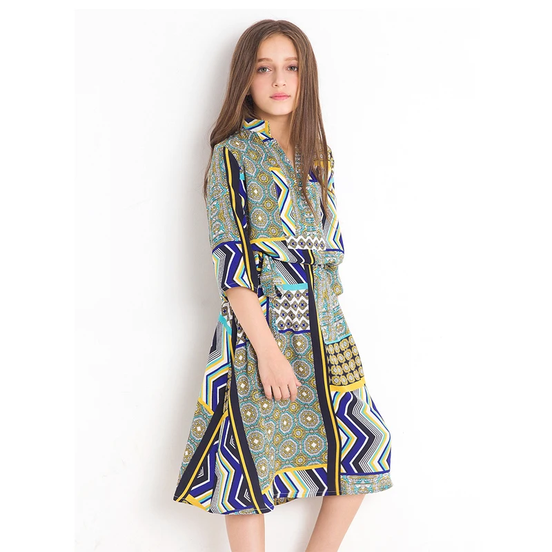 Шифоновое платье для девочек с принтом сезон лето-осень Одежда