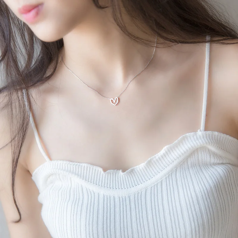 RYOUCUTE Настоящее чистое серебро 925 пробы ювелирные изделия Длинные ожерелья в форме сердца для женщин аксессуары Kolye Женское Ожерелье