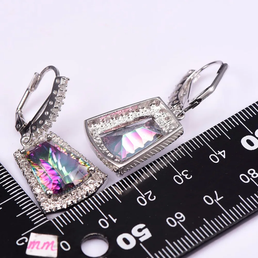 Женские серьги из циркония с розовым радужным кристаллом серебро 925 пробы