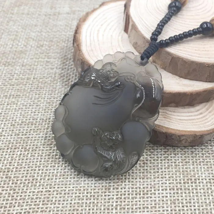 A-14 Китай ручной работы обезьяна натуральный ледяной черный обсидиан нефрит