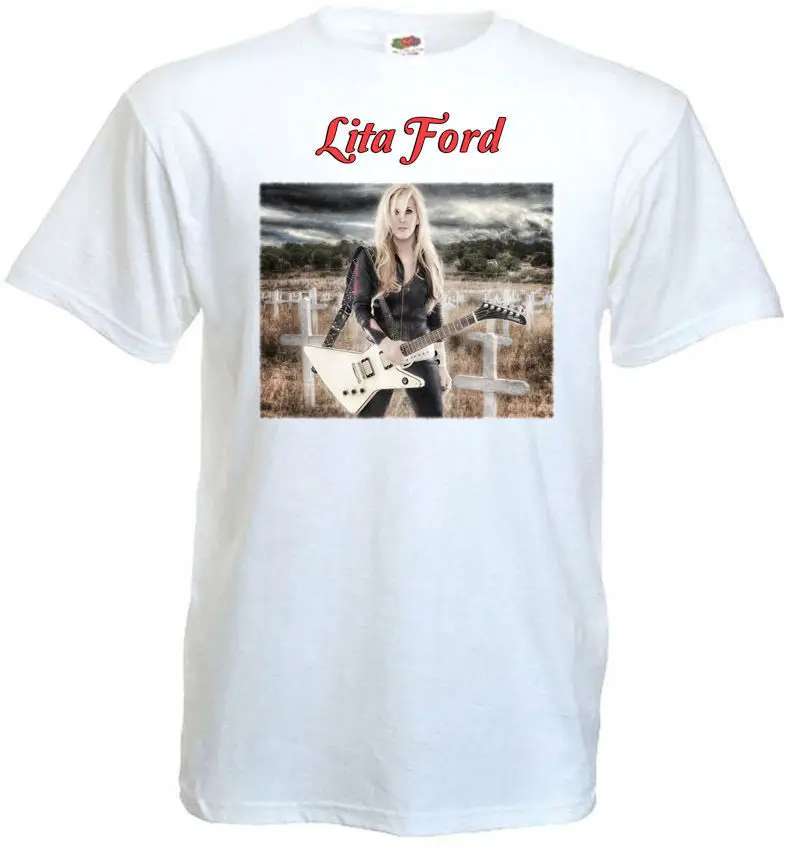 Lita Ford плакат Футболка белый все размеры S... 5XL Лето Рубашка с короткими рукавами