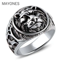 punk rock jewelry domineering lion head ring solid 925 sterling silver rings for men vintage thai silver jewelry