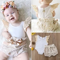 infant baby girls clothing sets lace sleeveless zipped topsfloral bow shorts 2pcs vogue bebe girls kids clothes suit