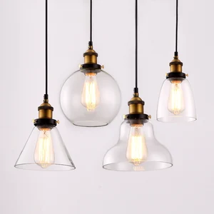 Винтажные подвесные светильники в стиле ретро, прозрачный стеклянный абажур, подвесные светильники в стиле лофт E27, 110 В, 220 В, для столовой, домашнего декора, освещение