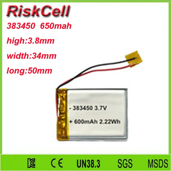 Бесплатная доставка 3.7V650mah 383450 литий полимерный аккумулятор для Mp3 MP4 MP5 GPS PSP