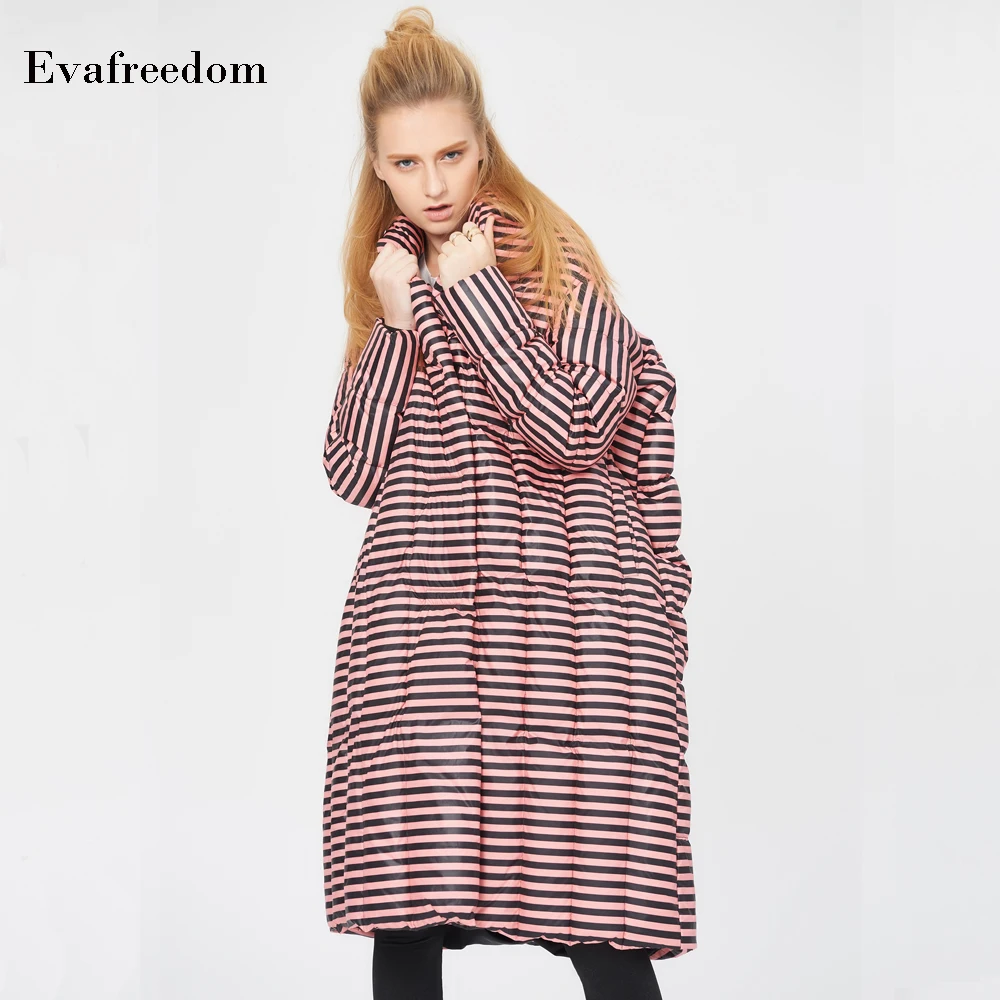Eva freedom/ Брендовое высококачественное зимнее модное длинное стеганое пальто в полоску на белом утином пуху с толстой пуховой курткой