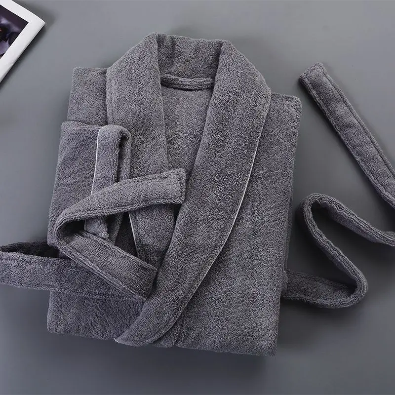 GREY Turn-Collar Женский халат, хлопок, махровое полотенце, все сезоны, парный халат, халат для отеля, мягкий, дышащий, впитывающий, одежда для сна, ночная сорочка - Цвет: GREY Turn-Collar