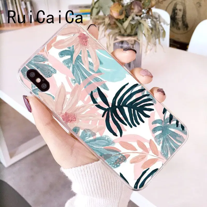 RuiCaiCa Palm tree Leaves Plant Flower Cover Soft Shell Phone Case for iPhone 6S 6plus 7 7plus 8 8Plus X Xs MAX 5 5S XR 10 | Мобильные
