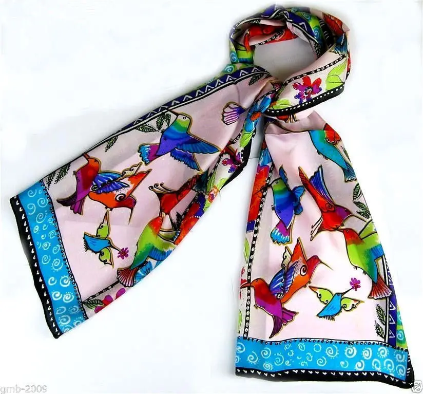 50 &quot x 10 мода розовый фон 100% шелк птицы животные рисунок длинный украл шарф|scarf silk