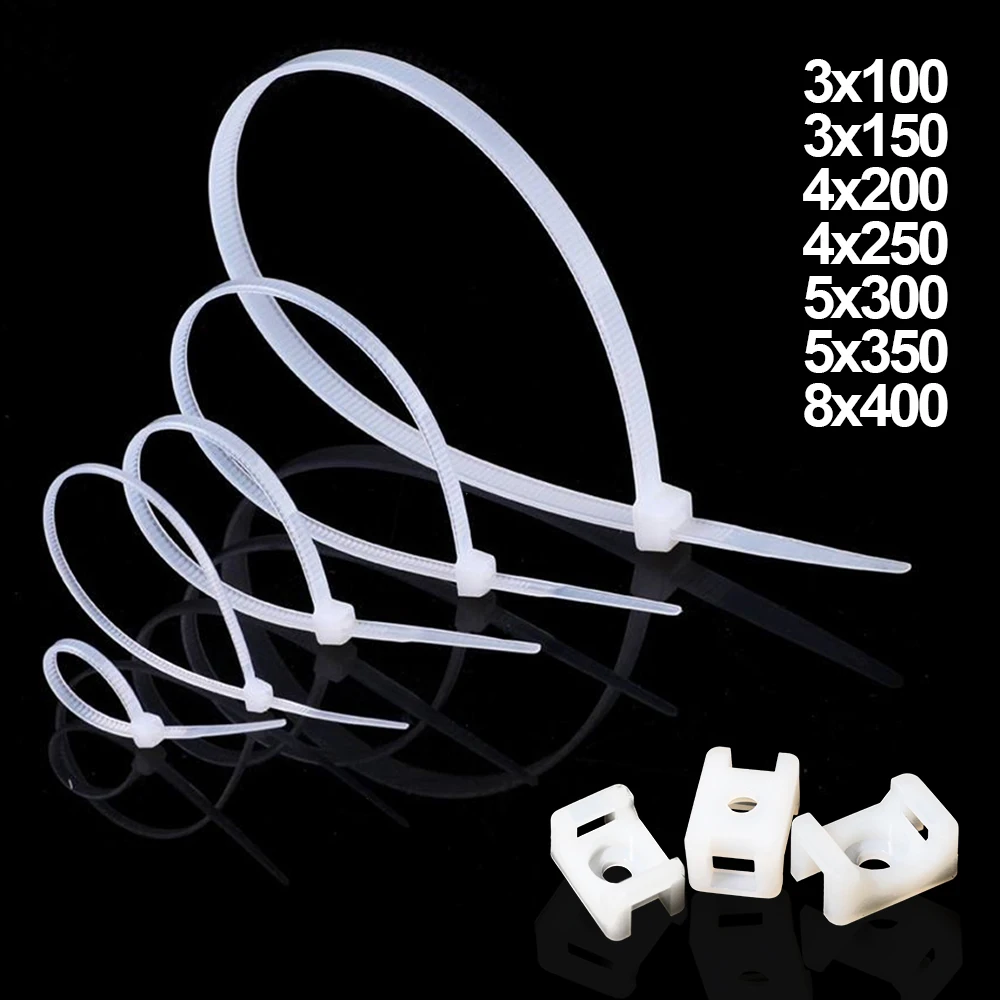 

100pcs 50pcs 3*100/150 4*200/250 5*300/350 8*400 Network Wire Nylon Plastic Self-locking Cable Zip Tie
