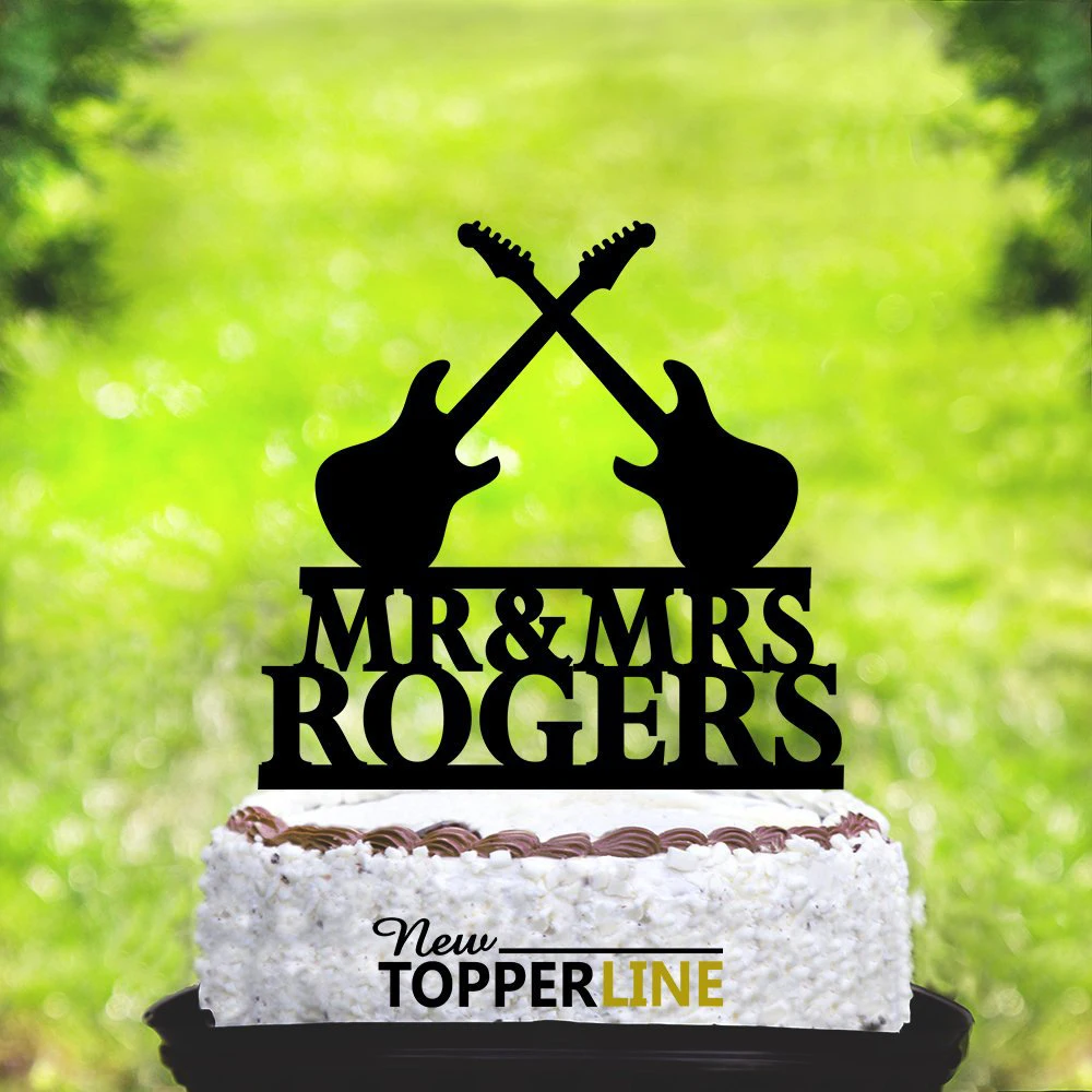 Персонализированные Имя свадебный торт Топпер гитарный плеер и музыкальный Mr Mrs