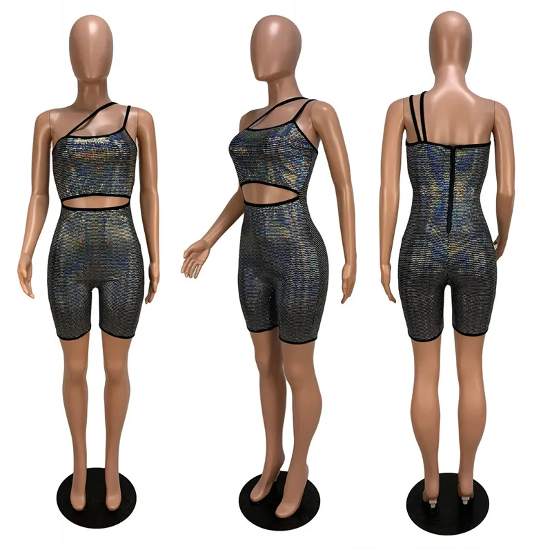 Блестящие стразы детали спереди вырез Bodycon комбинезон Горячие Сексуальные Одно