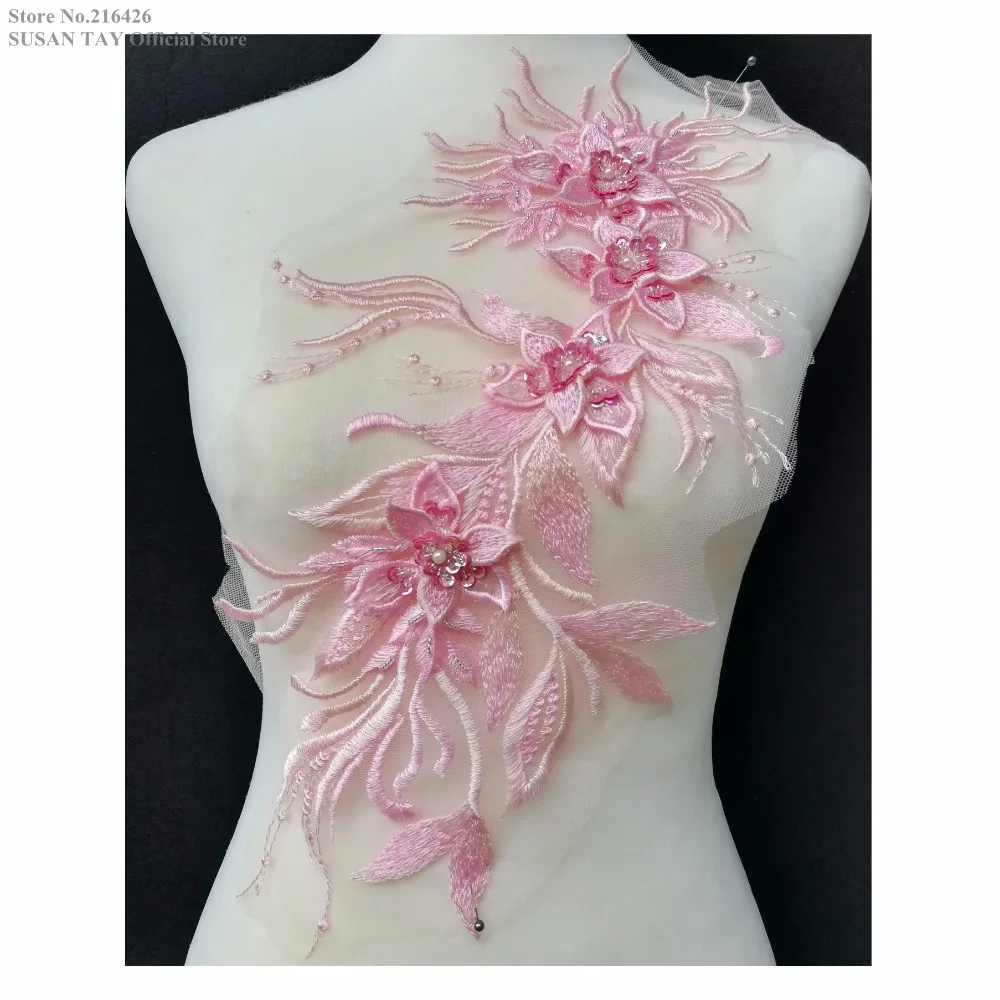 Новый ручной работы розовый бисером блестками перламутровые 3D вышитые нашивки