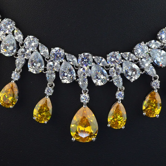 New arrival yellow/golden zircon stone bridal wedding necklace earring jewelry set high quality luxury | Украшения и аксессуары