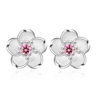 cherry flower blossoms flower crystal stud earrings silver color ear studs womens fine jewelry mothers day birthday gift