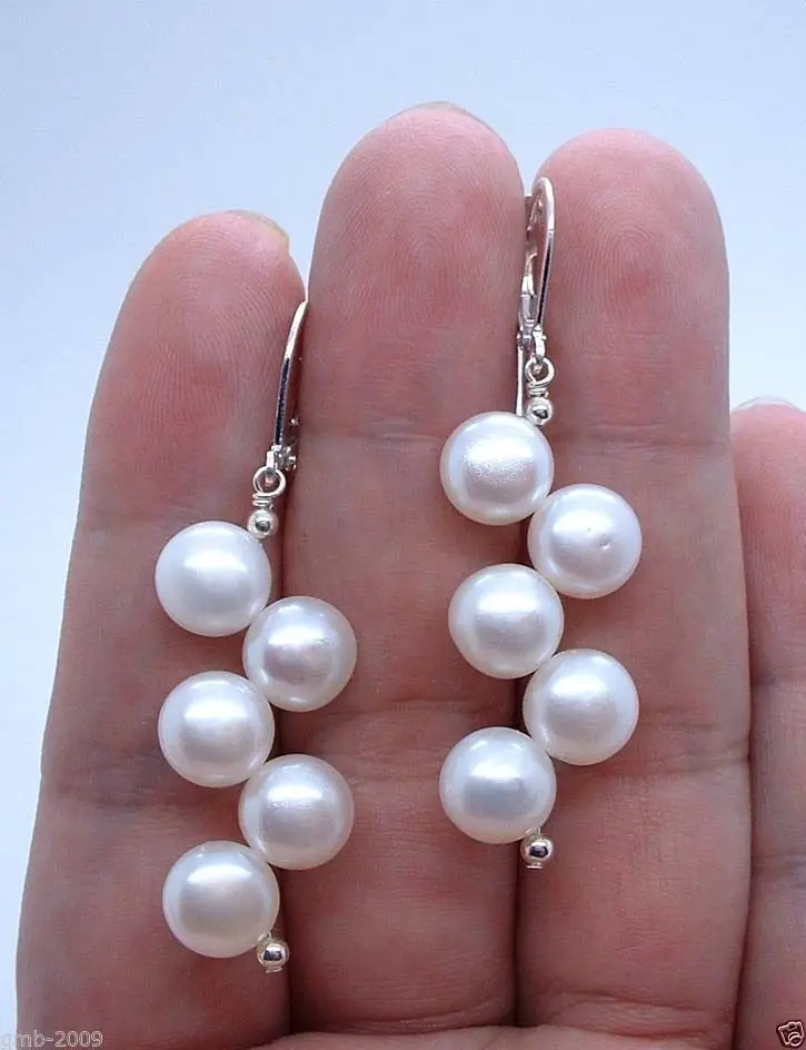 Красивые серьги ручной работы из белого пресноводного жемчуга и стерлингового