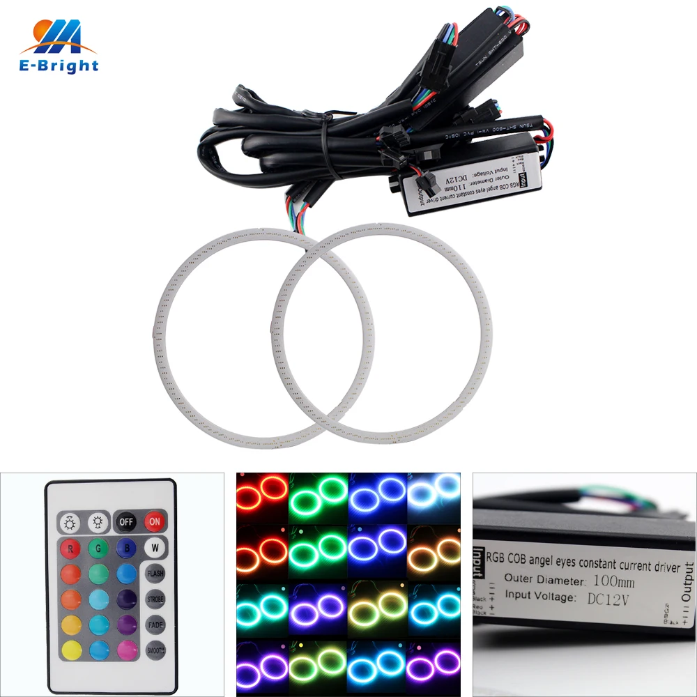 COB RGB Halo Кольца 60 мм 70 мм 80 мм 90 мм 95 мм 100 мм 105 мм 110 мм 115 мм 120 м светодиодный фонарь для автомобиля ангельские глазки с контроллером 24 клавиши