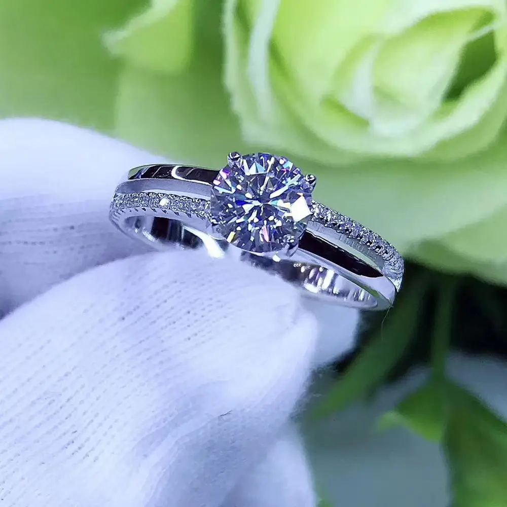 Круглое серебряное Moissanite кольцо 1ct D VVS роскошное Weding для женщин | Украшения и
