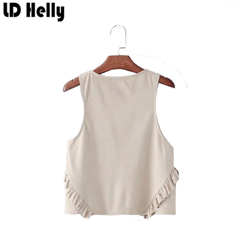 LD Helly Summer Women Sweet Ruffles Floral Embroidery Suede Short Blouse O-Neck Sleeveless Crop Tops Female Shirt Blusas Mujer |