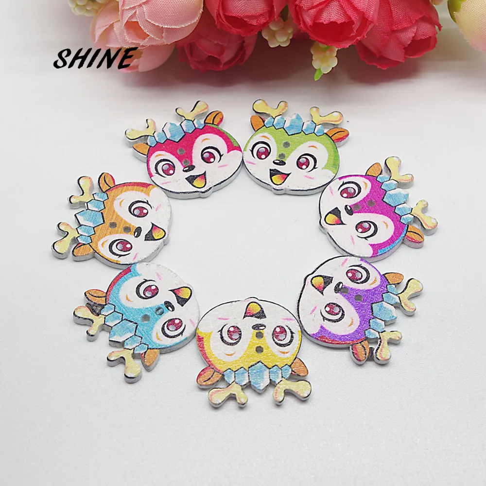 

SHINE Wooden Sewing Buttons Scrapbooking Deer Colorful Mixed Two Holes 24 x 23mm 24PCs Costura Botones Decorate bottoni botoes