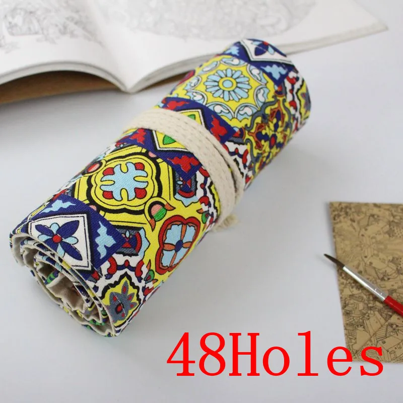 48 Holes Национальный холст кошка школьный Карандаш Чехол 36/48/72 Отверстия Roll Up карандаш сумка Портативный пенал для карандашей школьные принадлежности материал Эсколар - Цвет: 48 Holes