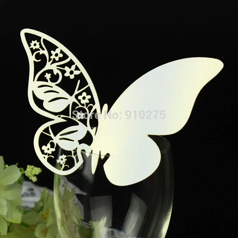 50 шт. Белая лазерная резка Бабочка Цветочный дизайн карты/Таблица имя номер