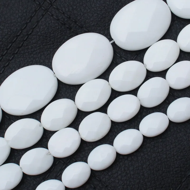 

Faceted White porcelain Ag-ate Oval Loose beads 15inch per strand