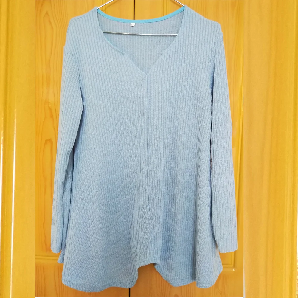 

2018 New Arrival Autumn Ladies Solid Knitted Loose Irregular Sweater Sexy Long Sleeves V-Neck Pullovers Women Tops truien dames