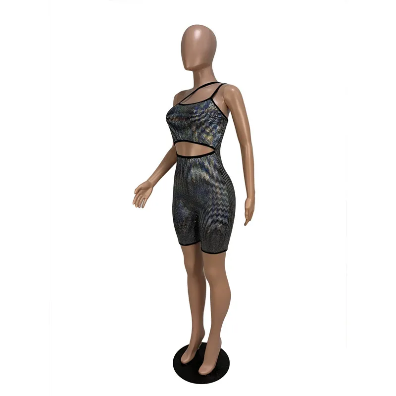 Блестящие стразы детали спереди вырез Bodycon комбинезон Горячие Сексуальные Одно