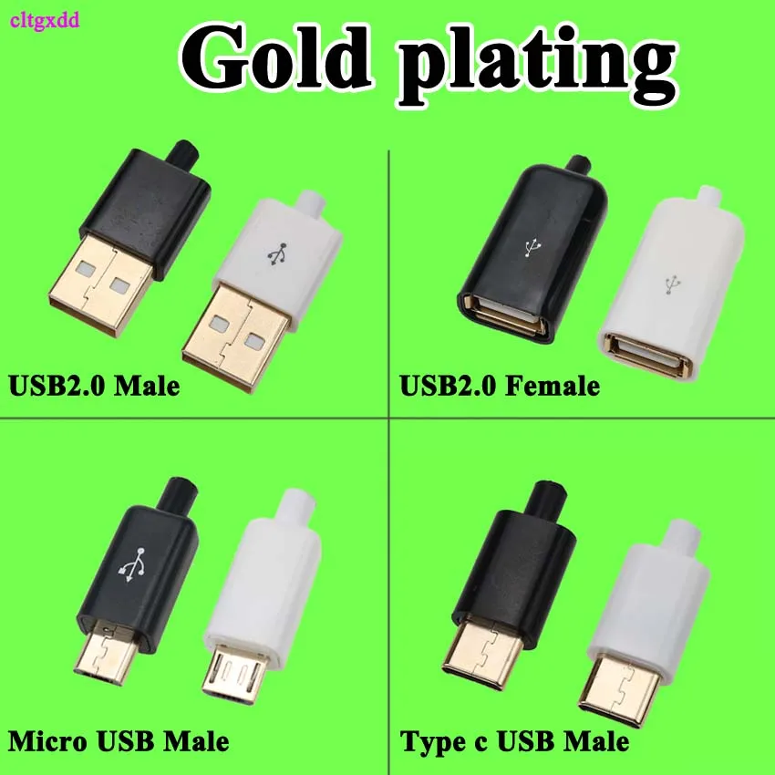 Cltgxdd DIY USB 2 0 Micro Type c Штекерный разъем позолоченный штекер 4 контакта 5 контактов тип