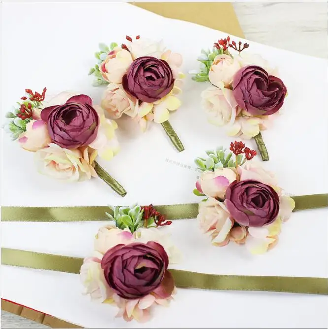 1 шт. искусственная винно красная роза бутоньерка брошь Женская цветок для