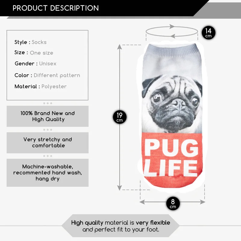 Бег цыпленок чехол pug Life принт милые носочки женская обувь оптом