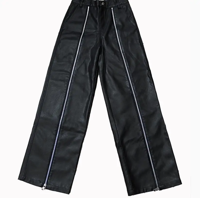 

Double zipper women fashion Faux Leather pants 2019 autumn winter new casual style high waist female PU pants gx1086