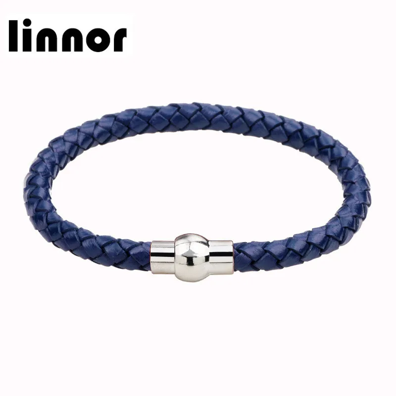 Linnor Мода 5 цветов кожаный плетеный браслет простой магнитный с пряжкой для