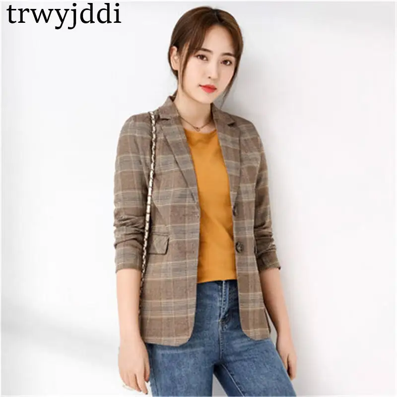 

2020 Spring Autumn Retro Plaid Suit Jackets Female New Korean fashion Retro Coats Women short Blazers N411