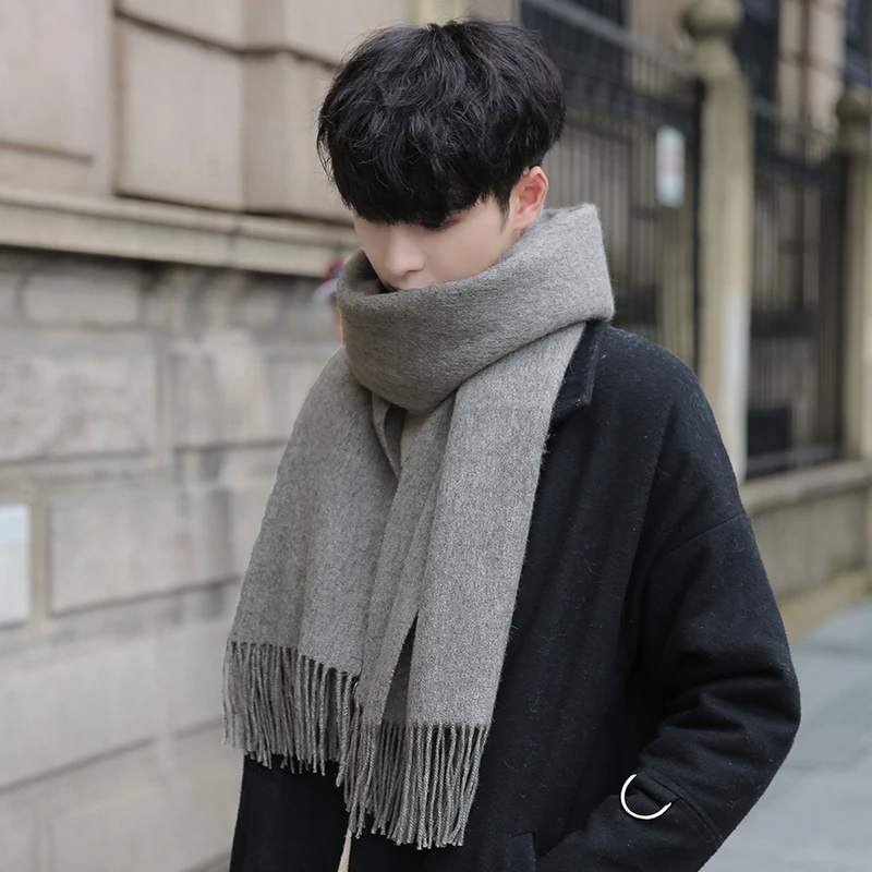 Winter 100% Wool Scarf For Men Warm Solid Tassels Echarpe Fine Neck Scarves Male Fashion Cashmere Scarfs Bufandas Hombre |