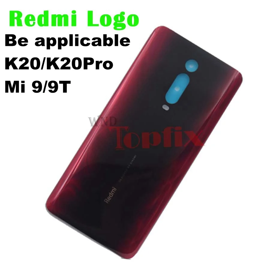 Redmi Logo Red Чехол для батареи Red mi K20 Pro, Задняя стеклянная панель, чехол для задней двери для Xiaomi mi 9T Pro, чехол для батареи, задняя крышка с линзой - Цвет: Redmi Logo Red