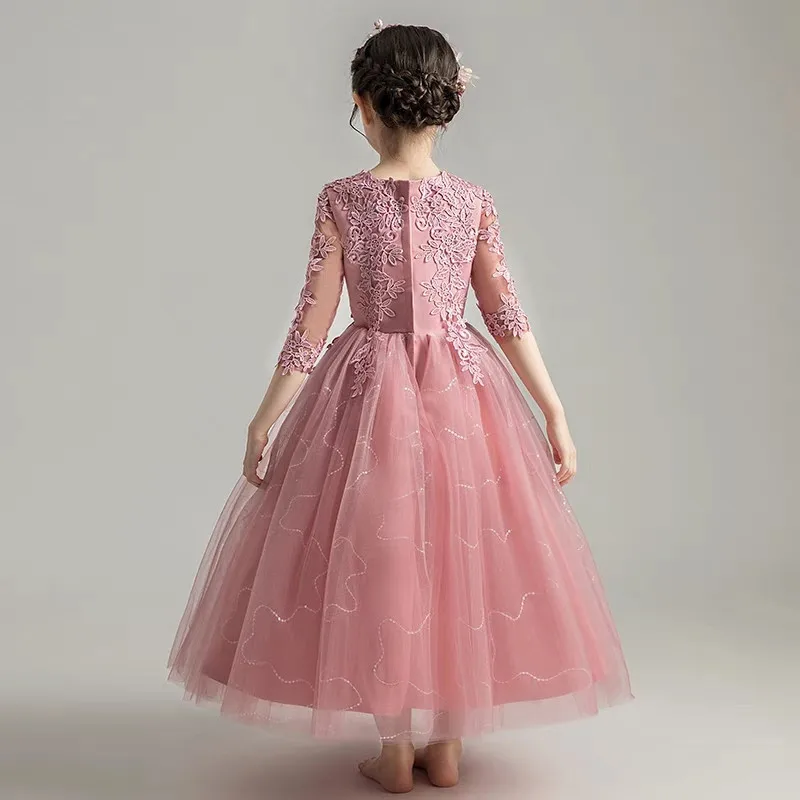 

Infant Kids Girl Birthday Wedding Party Princess Lae Dress Girl Children Fashion Tutu Piano Pageant Host Prom Dress Clothing