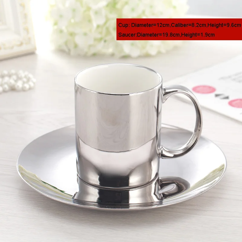 Silver 330ml Лидер продаж, Европейский набор кофейных чашек, золото/серебро, новинка, костяной фарфор, чайный набор, гальванические чашки и блюдца, домашние вечерние стаканы для напитков - Цвет: Silver 330ml