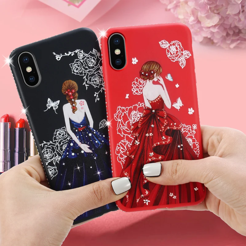 Heyjingles юбка для девочек чехол Apple IPhone х задняя крышка iPhone 6 7 8 плюс горный хрусталь
