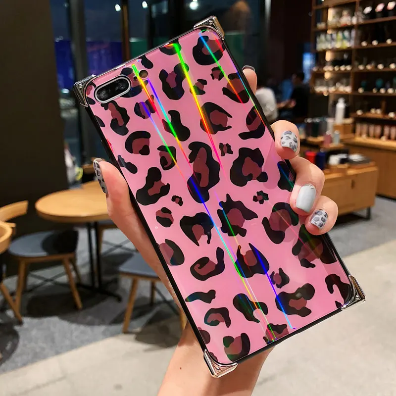 1 GYPHCA роскошное квадратное закаленное стекло чехол для iphone X XS XR MAX для iphone 6 7 8 plus леопардовый узор Твердый Чехол - Цвет: 1