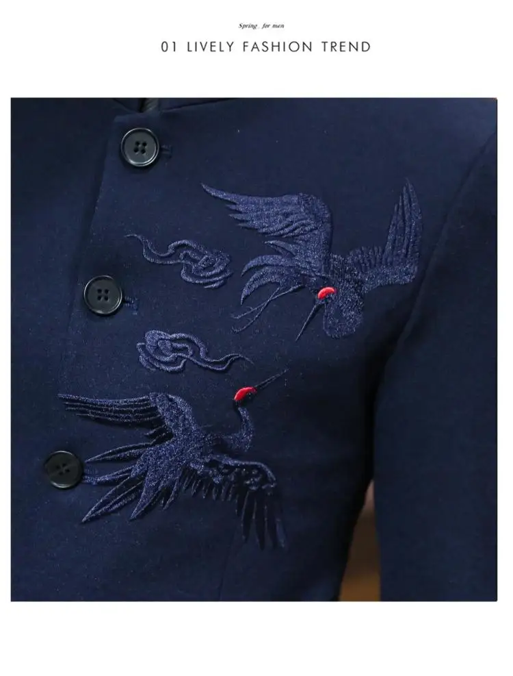 

LOLDEAL Spring Autumn British Style Suits Groom Wedding Dress Suits Slim Fit Dragon Embroidery Business Set Suit