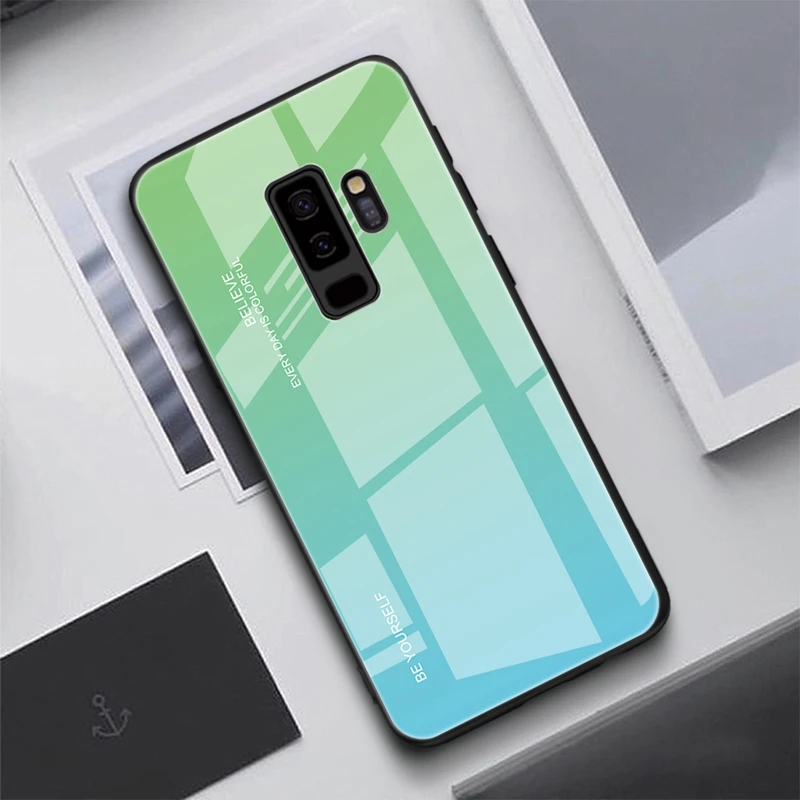 Gradient Color Clear Tempered Glass Case For Samsung Galaxy S8 S9Plus Note 8 9 A7 J4 J6Plus 2018 Silicone Frame Slim Cover | Мобильные