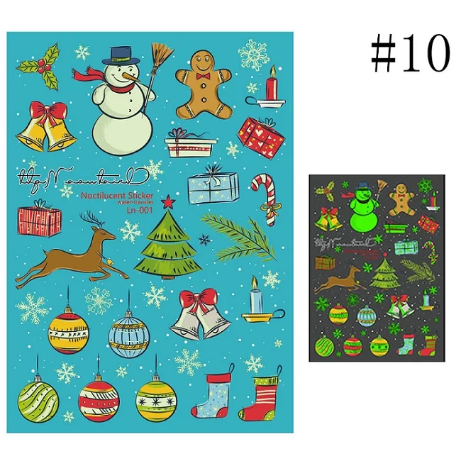 10 Luminous Temporary Waterproof Tattoo Sticker Snowman Santa Claus Deer Arm Body Art Fluorescent Stickers Christmas Decorations - Цвет: 10
