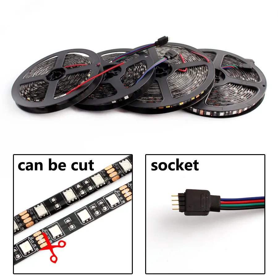 RGB Светодиодная лента 12 V Вольт черная PCB 5050 60Led/m 5m Водонепроницаемая гибкая