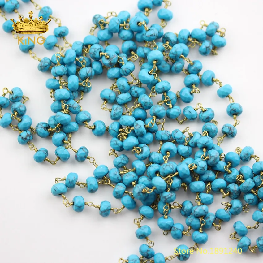 

5meters 5x8mm Faceted Turquoises Rondelle Beads Chains DIY Bracelet,Blue Howlite Magnesite Rosary Chains Charms Findings ZJ229